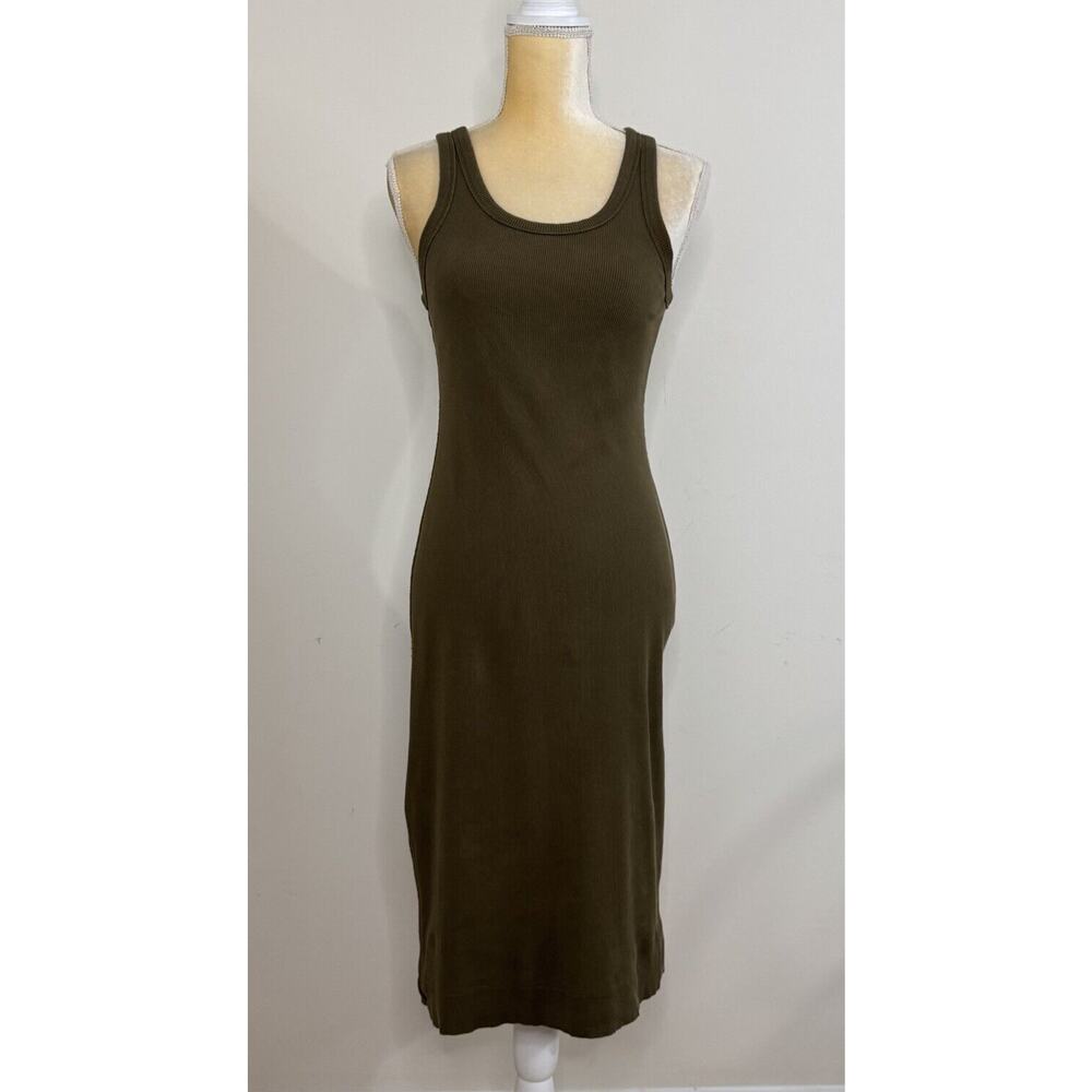 Everlane The Ribbed Tank Midi Dress Size XS Olive Green Organic Cotton Knit - Picture 3 of 13